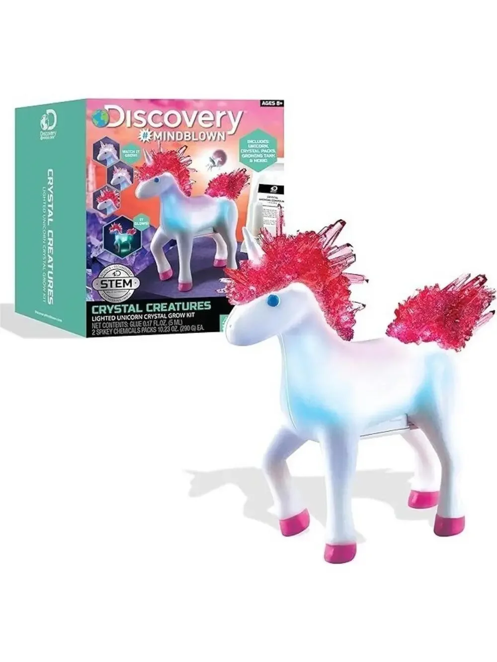 Discovery Crystal Creatures Light-Up Unicorn STEM Crystal Growing Kit, New